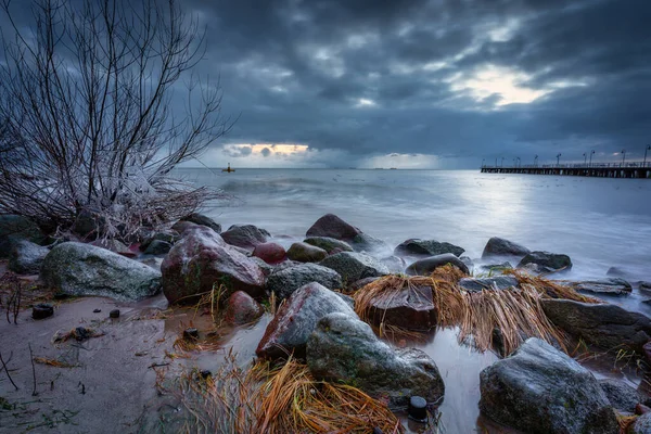 Costa Congelada Mar Báltico Gdynia Orlowo Polónia — Fotografia de Stock