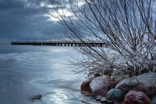 Costa Congelada Mar Báltico Gdynia Orlowo Polónia — Fotografia de Stock