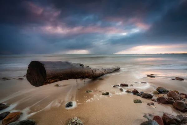 Piękny Wschód Słońca Plaży Morza Bałtyckiego Gdyni Orłowo Polska — Zdjęcie stockowe