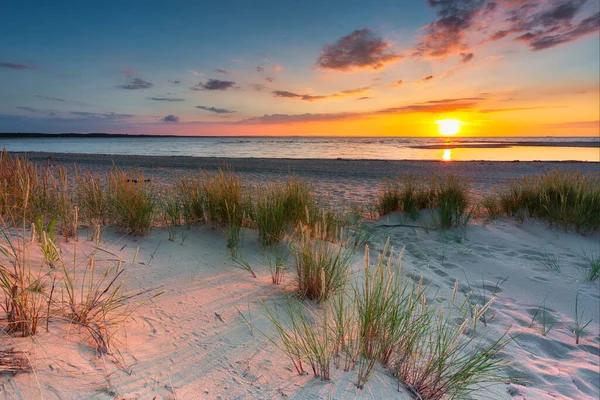 Ein Schöner Sonnenuntergang Strand Der Ostseeinsel Sobieszewo Polen — Stockfoto