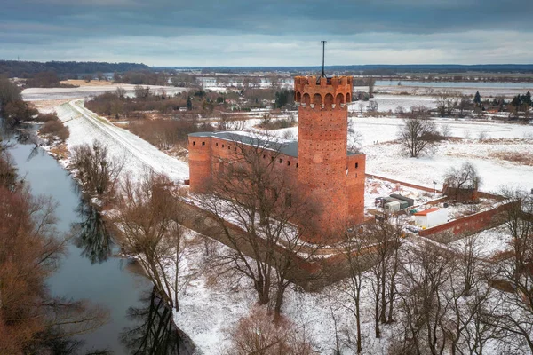 Teutoonse Kasteel Aan Wda Rivier Winter Landschap Swiecie Polen — Stockfoto