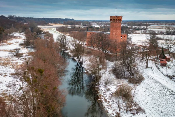 Teutonische Burg Der Wda Winterlicher Kulisse Swiecie Polen — Stockfoto