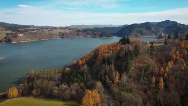 Schöne Landschaft Des Czorsztyn Sees Herbst Polen — Stockvideo