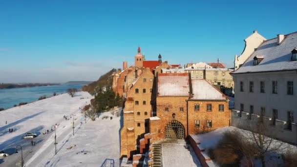 Grudziadz City Vistula River Snowy Winter Poland — Wideo stockowe