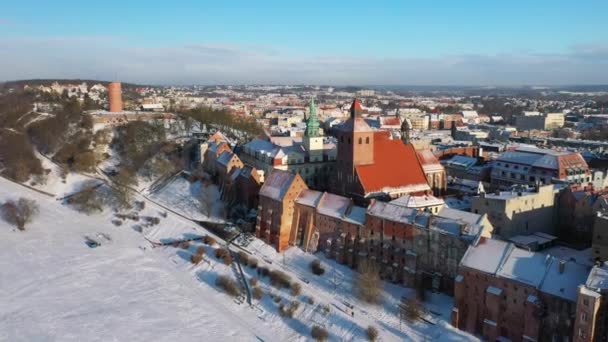 Orașul Grudziadz Lângă Râul Vistula Timpul Iernii Înzăpezite Polonia — Videoclip de stoc