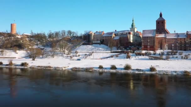 Grudziadz Città Vicino Fiume Vistola Inverno Nevoso Polonia — Video Stock