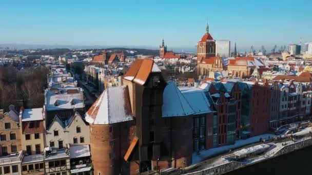 Danzig Polen Dezember 20221 Luftaufnahme Der Hauptstadt Danzig Bei Verschneitem — Stockvideo