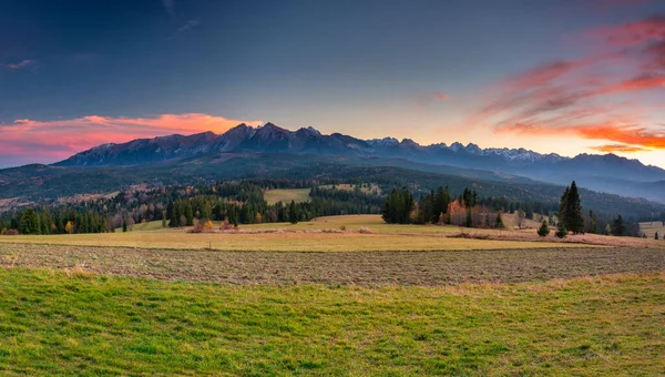 Beautiful Sunset Meadow Tatra Mountains Autumn Poland — Stock Photo, Image