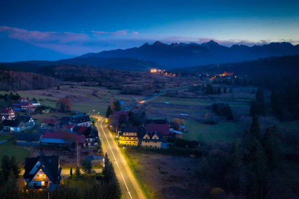 Straße Die Tatra Der Abenddämmerung Polen — Stockfoto