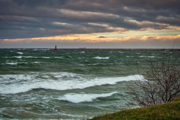 Storm Oostzee Bij Zonsondergang Gdansk Polen — Stockfoto