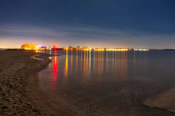 Bela Praia Mar Báltico Rewa Noite Polônia — Fotografia de Stock