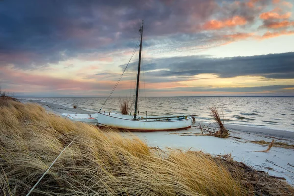 Bela Praia Mar Báltico Pôr Sol Kuznica Península Hel Polónia — Fotografia de Stock