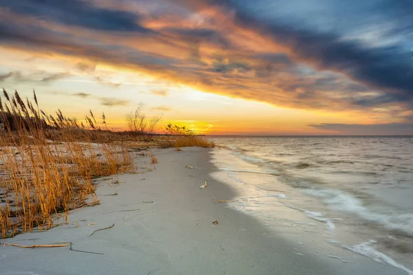 ヘル半島のクズニツァで日没でバルト海の美しいビーチ ポーランド — ストック写真