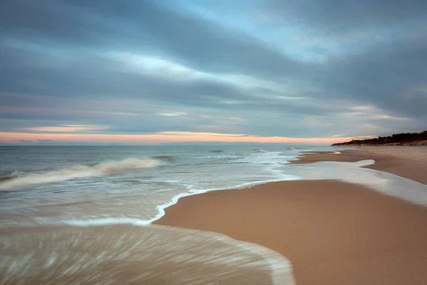 Bela Praia Mar Báltico Pôr Sol Kuznica Península Hel Polónia — Fotografia de Stock