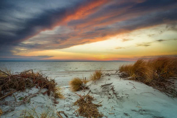 Krásná Pláž Baltského Moře Při Západu Slunce Kuznica Poloostrov Hel — Stock fotografie