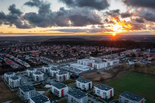 Hermosa Puesta Sol Sobre Pueblo Rotmanka Polonia — Foto de Stock