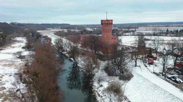 Middeleeuws Teutoonse Kasteel Winterlandschap Swiecie Polen — Stockvideo