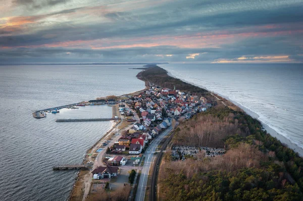 Vesnice Kuznica Baltského Moře Při Západu Slunce Poloostrov Hel Polsko — Stock fotografie