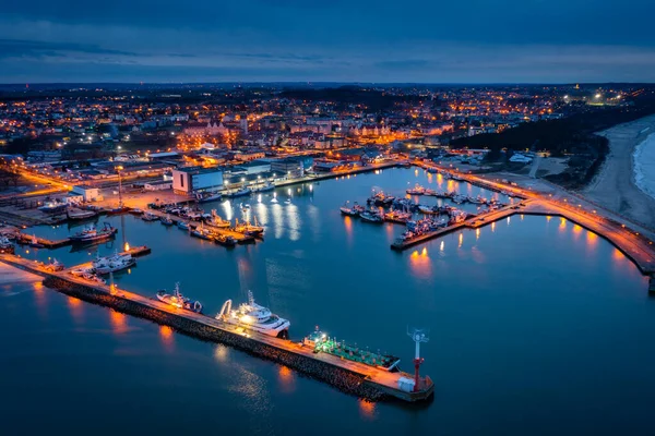 Aerial Landscape Harbor Wladyslawowo Baltic Sea Dusk Poland — Stock Photo, Image