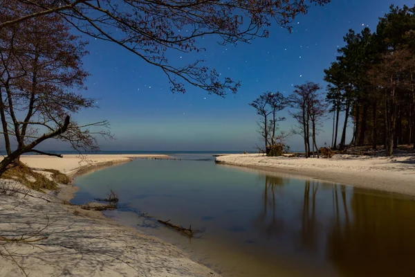 Les Aurores Boréales Sur Rivière Piasnica Debki Pologne — Photo