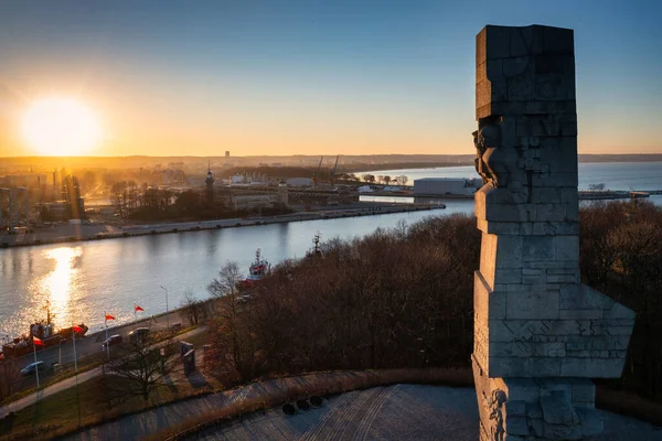 Gdansk Lengyelország 2022 Február Emlékmű Westereplatte Félsziget Partjainak Védelmezőinek Naplementekor — Stock Fotó