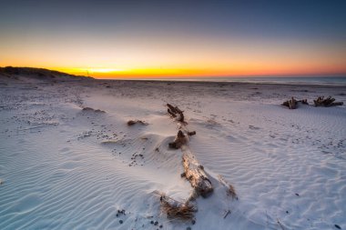 Baltık Denizi kıyısındaki Slowinski Ulusal Parkı 'nın güzel manzarası, Leba. Polonya