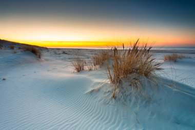 Baltık Denizi kıyısındaki Slowinski Ulusal Parkı 'nın güzel manzarası, Leba. Polonya