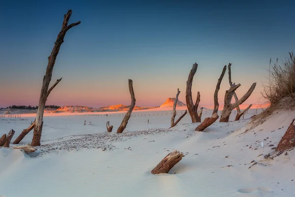 Gün Batımında Slowinski Ulusal Parkı Nda Güzel Kum Tepeleri Manzarası — Stok fotoğraf