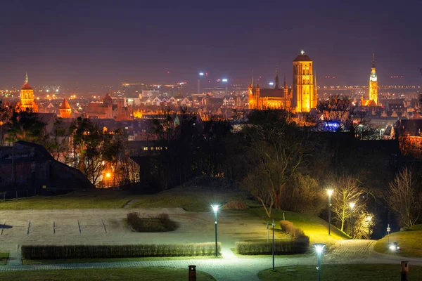 Cityscape Gdansk Com Arquitetura Histórica Noite Polônia — Fotografia de Stock