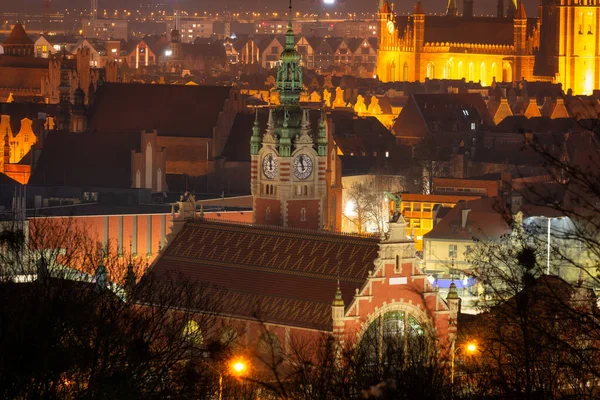 Edificio Estación Principal Tren Gdansk Por Noche Polonia — Foto de Stock