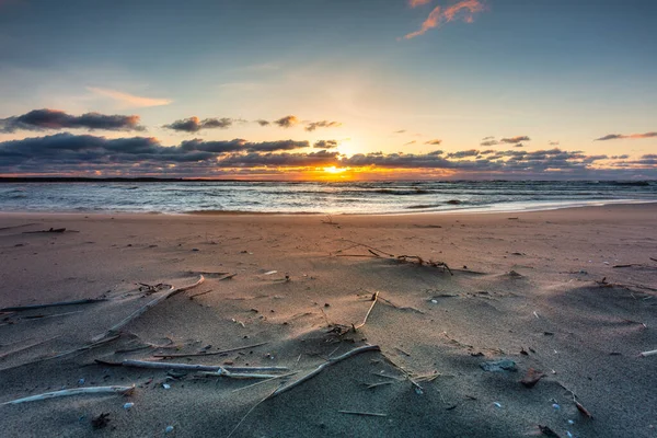 Ein Schöner Sonnenuntergang Strand Der Ostseeinsel Sobieszewo Polen — Stockfoto