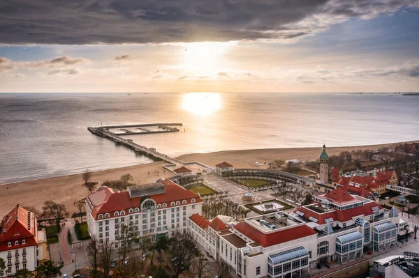 Aerial Landscape Sopot Baltic Sea Wooden Pier Molo Poland — Stock Photo, Image