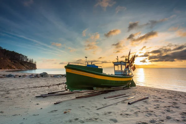 Bateaux Pêche Sur Plage Mer Baltique Lever Soleil Gdynia Orlowo — Photo