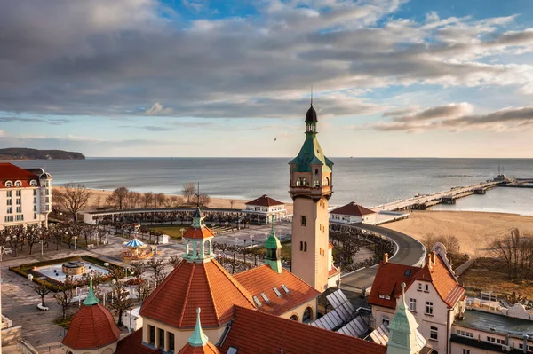 Paisaje Aéreo Sopot Mar Báltico Con Muelle Madera Molo Polonia —  Fotos de Stock