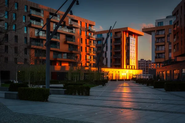 Street New Apartments Gdansk Sunrise Poland —  Fotos de Stock