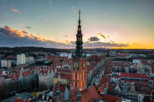 Vista Aérea Hermosa Ciudad Gdansk Atardecer Polonia — Foto de Stock