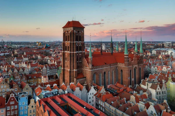 Veduta Aerea Della Bellissima Città Danzica Tramonto Polonia — Foto Stock