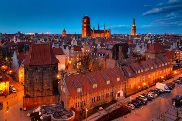 Aerial View Beautiful Main City Gdansk Dusk Poland — Stock Fotó