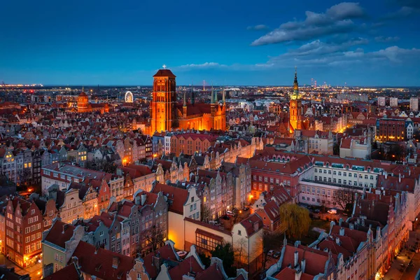 Vue Aérienne Belle Ville Principale Gdansk Crépuscule Pologne — Photo