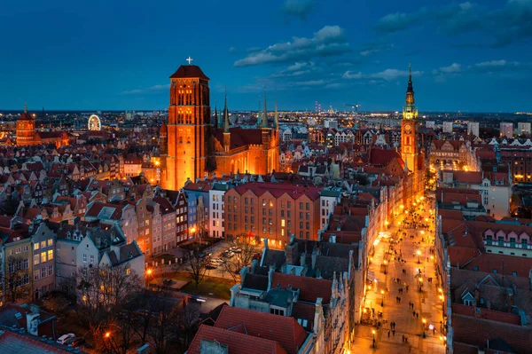 Aerial View Beautiful Main City Gdansk Dusk Poland — Stock Fotó