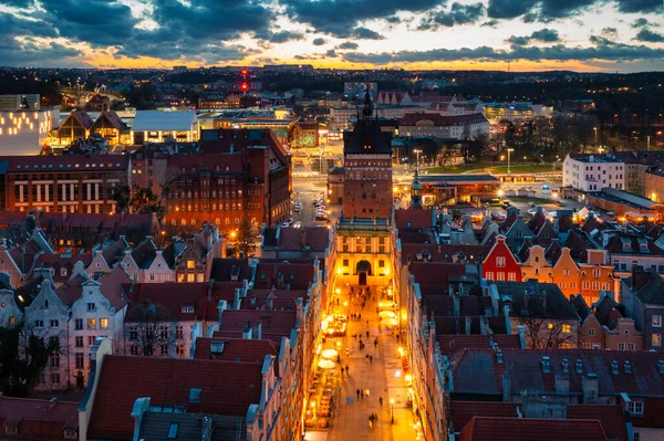 Aerial View Beautiful Main City Gdansk Dusk Poland — Stock Photo, Image