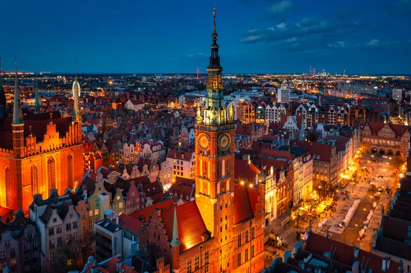 Letecký Pohled Krásné Hlavní Město Gdaňsku Soumraku Polsko — Stock fotografie