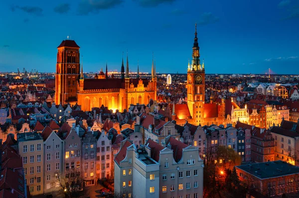 Aerial View Beautiful Main City Gdansk Dusk Poland — Stock Photo, Image