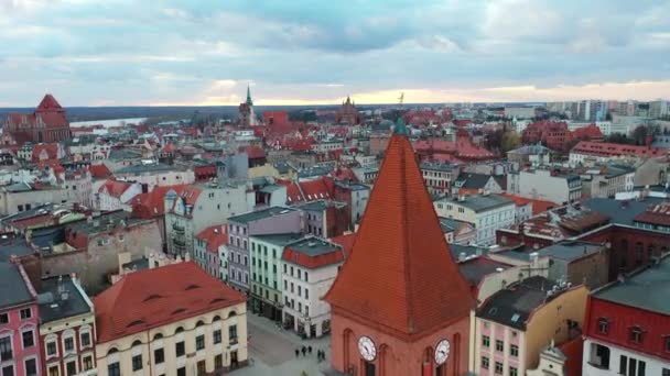 Architektura Starego Miasta Toruniu Zachodzie Słońca Polska — Wideo stockowe