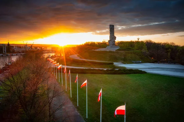 Gdansk Poland May 2022 Monument Defenders Coast Westereplatte Peninsula Sunset — Stock Fotó