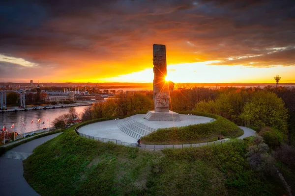 Gdansk Poland May 2022 Monument Defenders Coast Westereplatte Peninsula Sunset — Stock Fotó