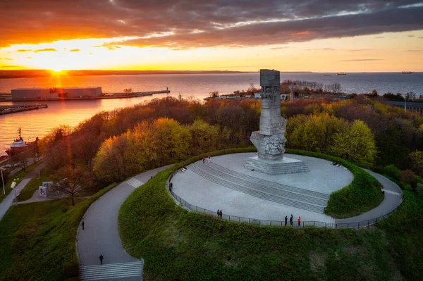 Gdansk Poland May 2022 Monument Defenders Coast Westereplatte Peninsula Sunset — Fotografia de Stock