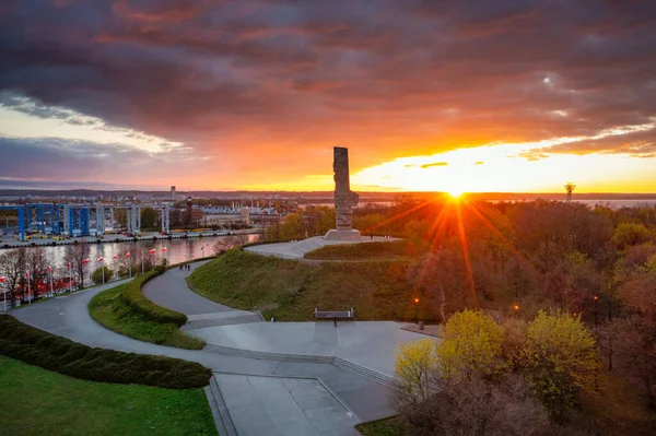 Gdansk Poland May 2022 Monument Defenders Coast Westereplatte Peninsula Sunset — Fotografia de Stock