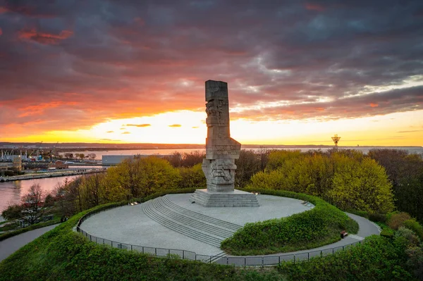 Gdansk Poland May 2022 Monument Defenders Coast Westereplatte Peninsula Sunset — Stok fotoğraf