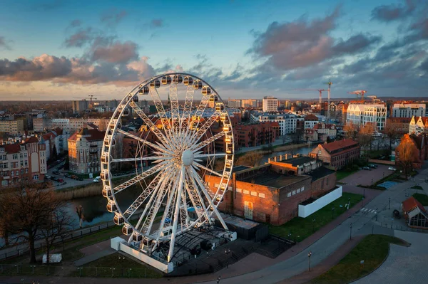 Luchtfoto Van Prachtige Stad Gdansk Bij Zonsopgang Polen — Stockfoto